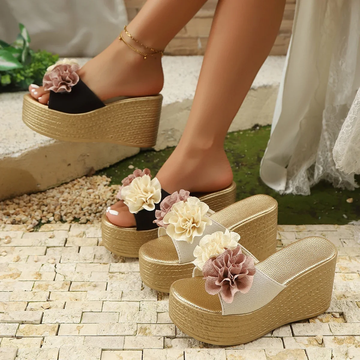 

Women Slippers Fashion Wedges High Heels Shoes Women Brand Peep Toe Platform Slippers Casual Party Daily Sandals Slides Women