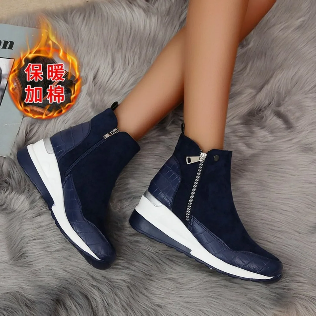 

New Women Winter Boots Chunky Sneakers Ankle Boots Woman Zipper Buckle Thick Sole Platform Waterproof High Top Female Booties