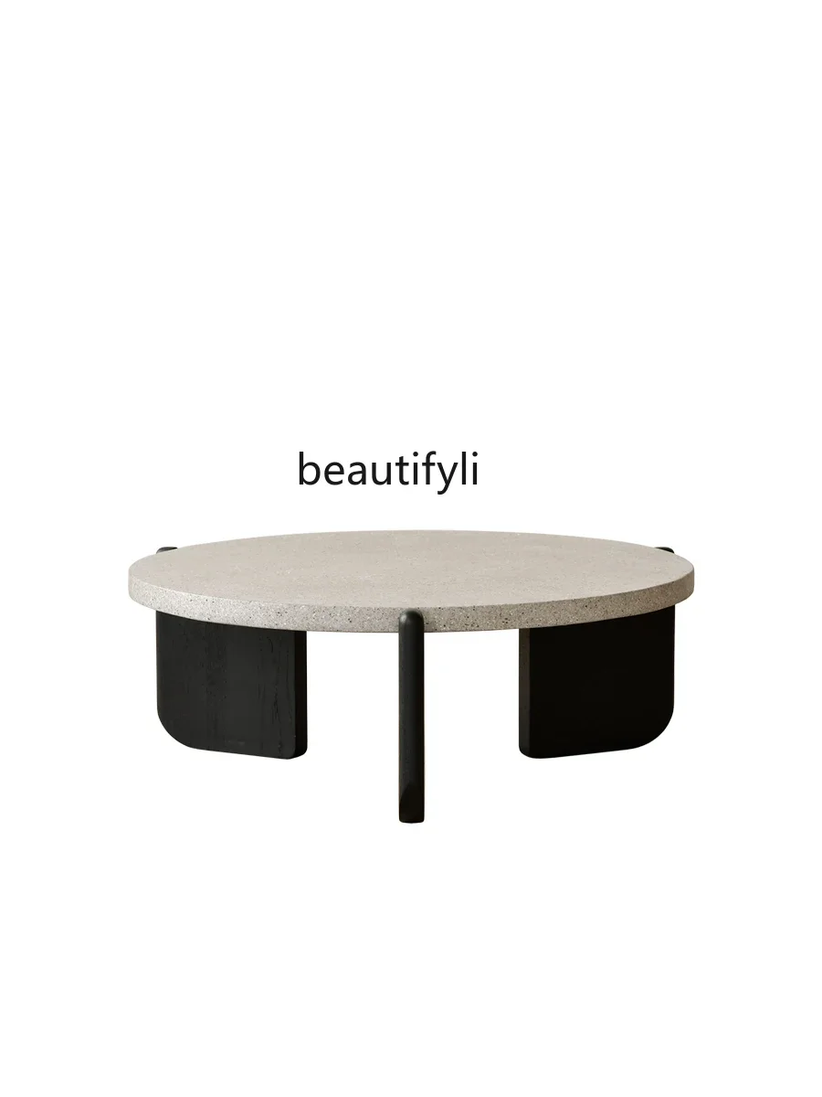 

Modern Simple and Light Luxury Nordic Terrazzo round Tea Table Oak Solid Wood Coffee Table Living Room Side Table