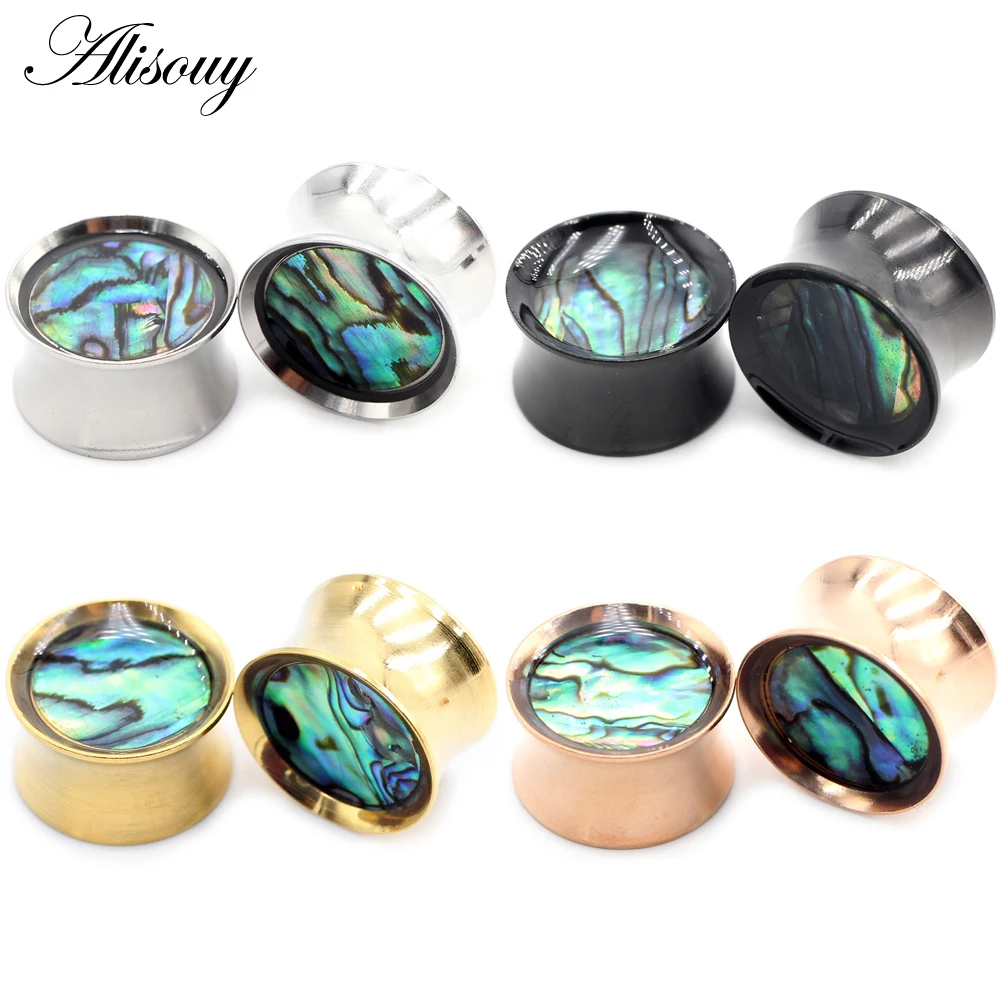 Alisouy 1pc Stainless Steel Enamel Shell Flare Ear Flesh Tunnels Plugs Expander Stretcher Gauges Earrings Body Piercing Jewelry