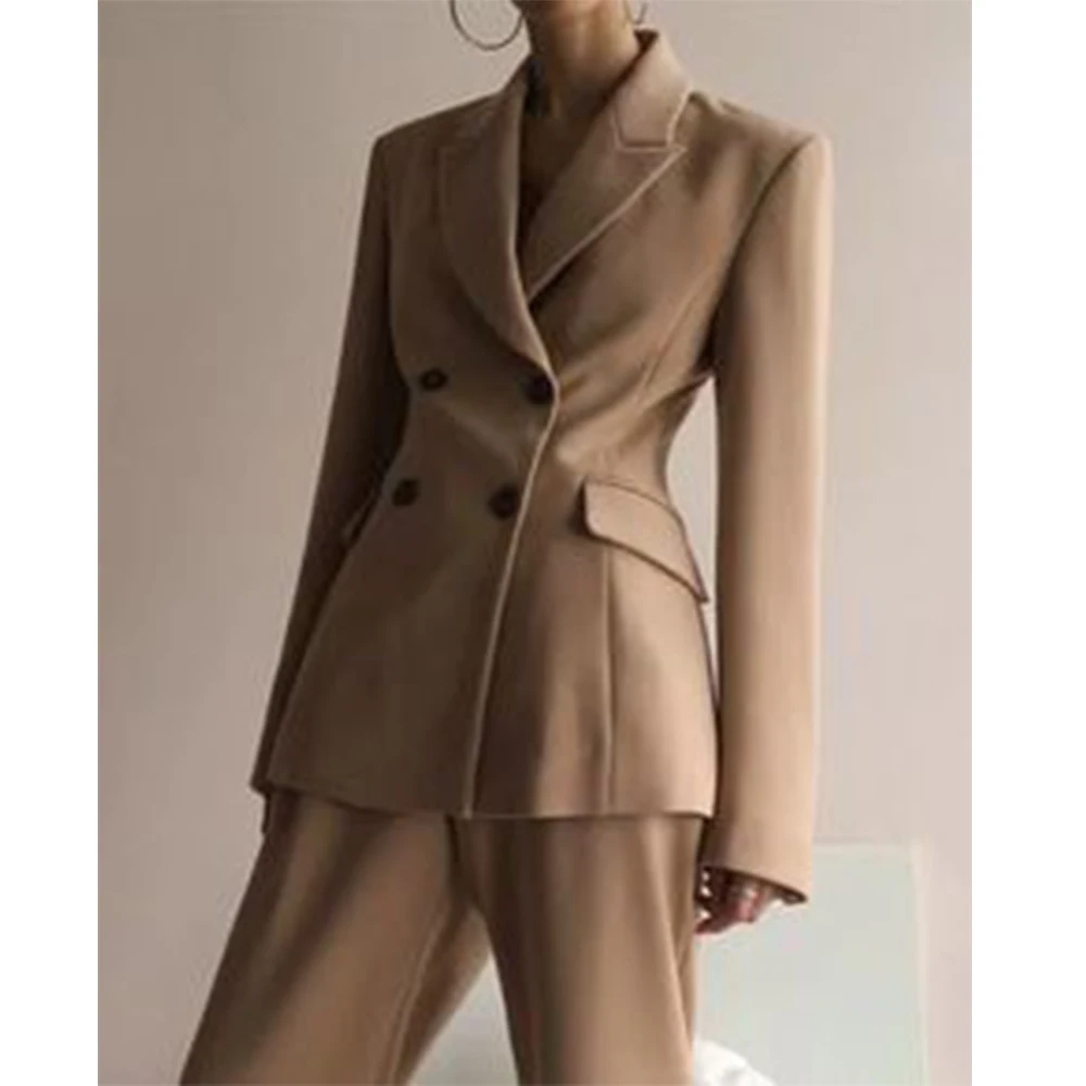 Serge Suit High Quality Women's Suit Two Piece  Casual Street Fashion Single Breasted Chic and Elegant Woman Set Pant Sets