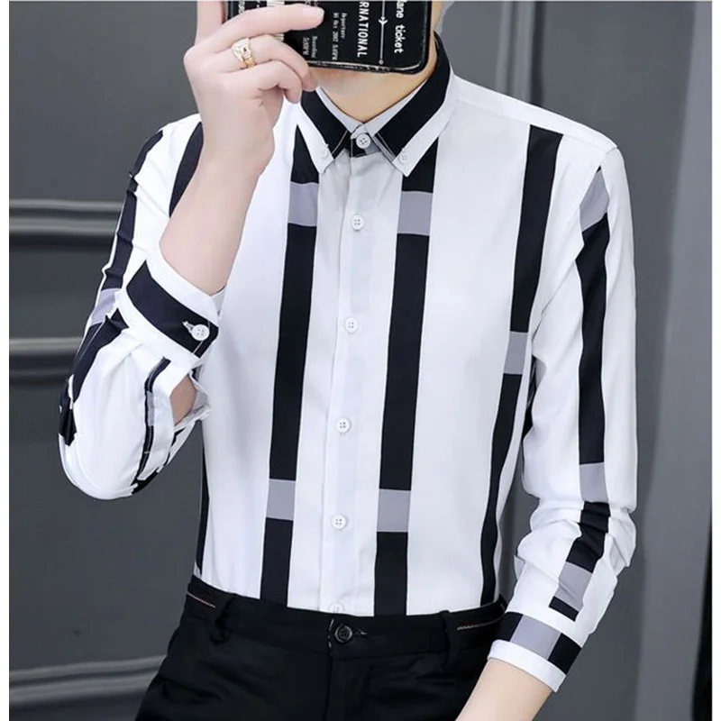 Fashion Lapel Button All-match Striped Business Shirts Men\'s Clothing 2023 Autumn New Oversized Casual Tops Loose Korean Shirt