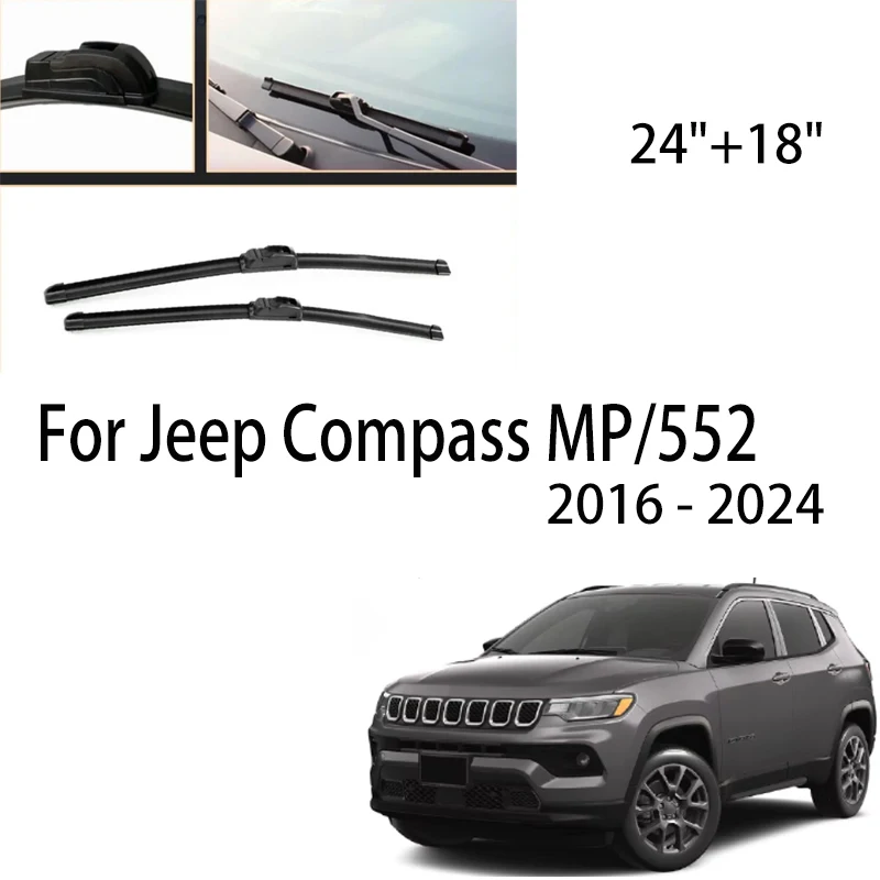 

Wiper RHD LHD Front Wiper Blades For Jeep Compass MP/552 2016 - 2024 2018 Windshield Windscreen Window Car Rain Brushes 24"+18"