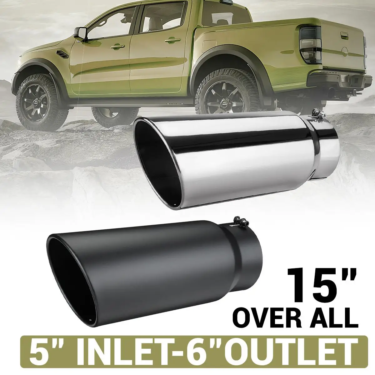 

Универсальный автомобильный наконечник для выхлопной трубы, 5 дюймов на входе, 6 дюймов, с прямым выхлопным хвостом, длина 15 дюймов, антикоррозийная