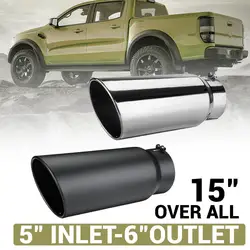 5 Inch Inlet 6 Inch Outlet Universal Car Straight Exhaust Tail Throat Tailpipe Exhaust Tip 15inch Length Tailpipe Anti-Corrosive