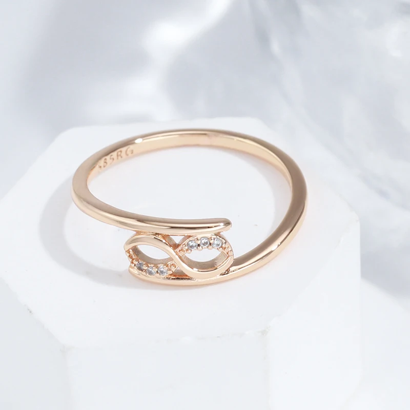 Minimalist Double Twist White Zircon Geometric Rings For Women 585 Gold Color Simple Party Jewelry Daily Wear Slim Rings