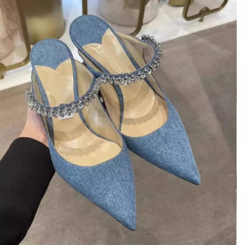 Women's Pointed Toe High Heels Rhinestone Chain Open Toe Sandals Sparkly Luxury Full Rhinestone Chic