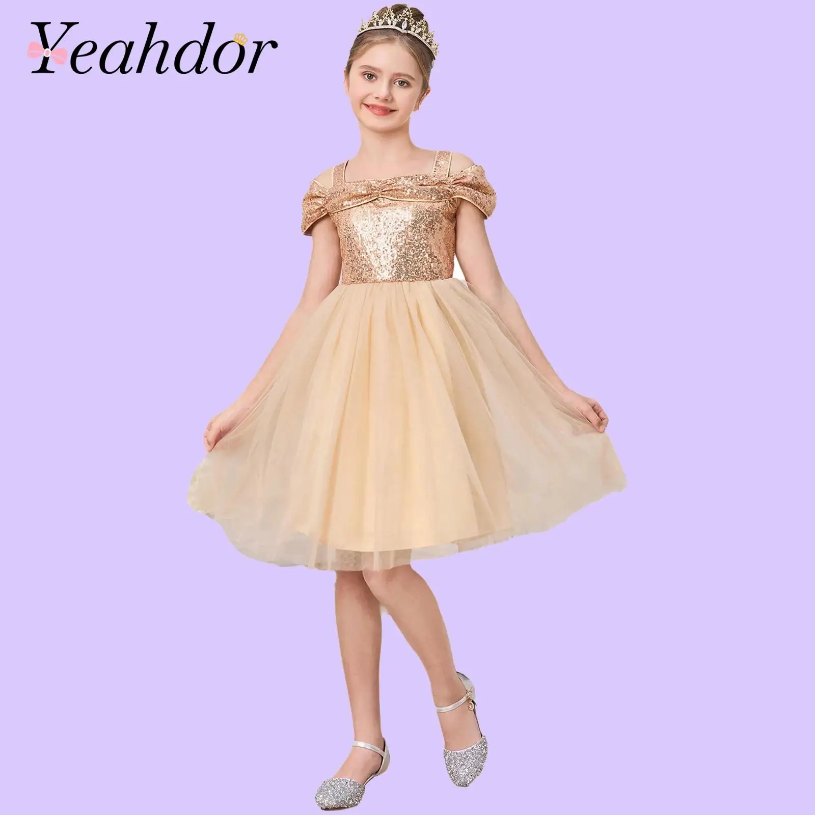 

Photography Gown Dress Girls Sparkly Sequins Tulle Party Dress for Birthday Graduation Banquet Spaghetti Strap Sleeveless Robe