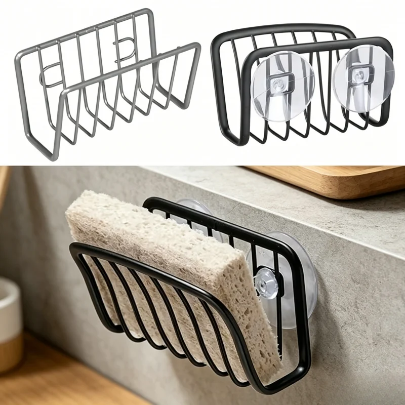 

Stainless Steel Sponge Holder for Kitchen Sink, Suction Cup Wall Mounted Caddy, Kitchen Organizer Supplies