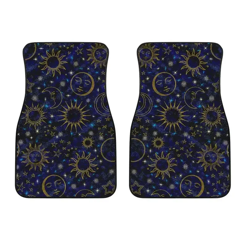 Celestial Black Blue Night Sky With Gold Suns Moons Stars Car Floor Mats Set of 4 Front and Back