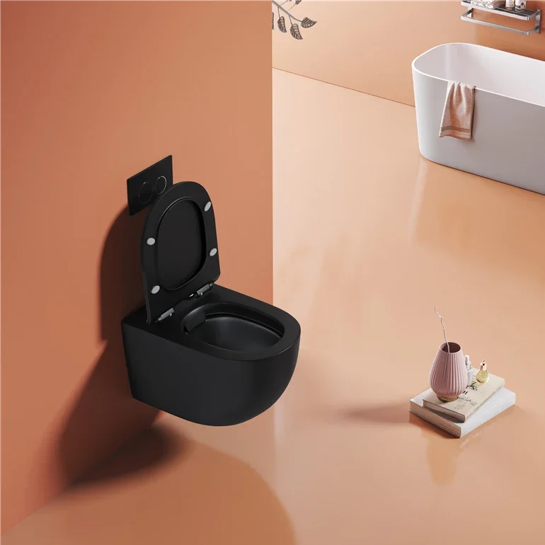 

z High quality wall-hung hanging rimless ceramic wall mounted toilet bowl wc bathroom matt black color wall hung toilet
