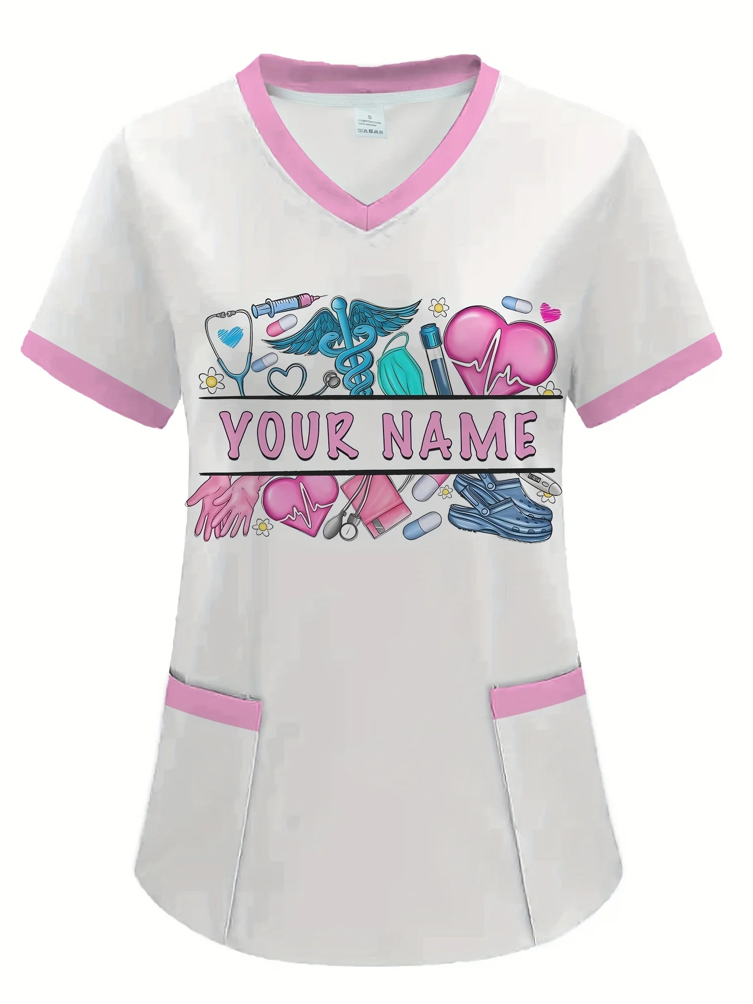 夏ナーススクラブ V ネックポケット付きスタイリッシュで快適な半袖ユニフォーム女性用女性半袖 T シャツトップ