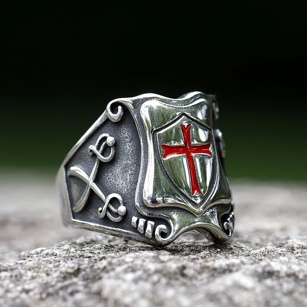 NEW Men\'s 316L stainless-steel rings Knights Templar Red Cross RING for teens Biker Party Jewelry Gift free shipping