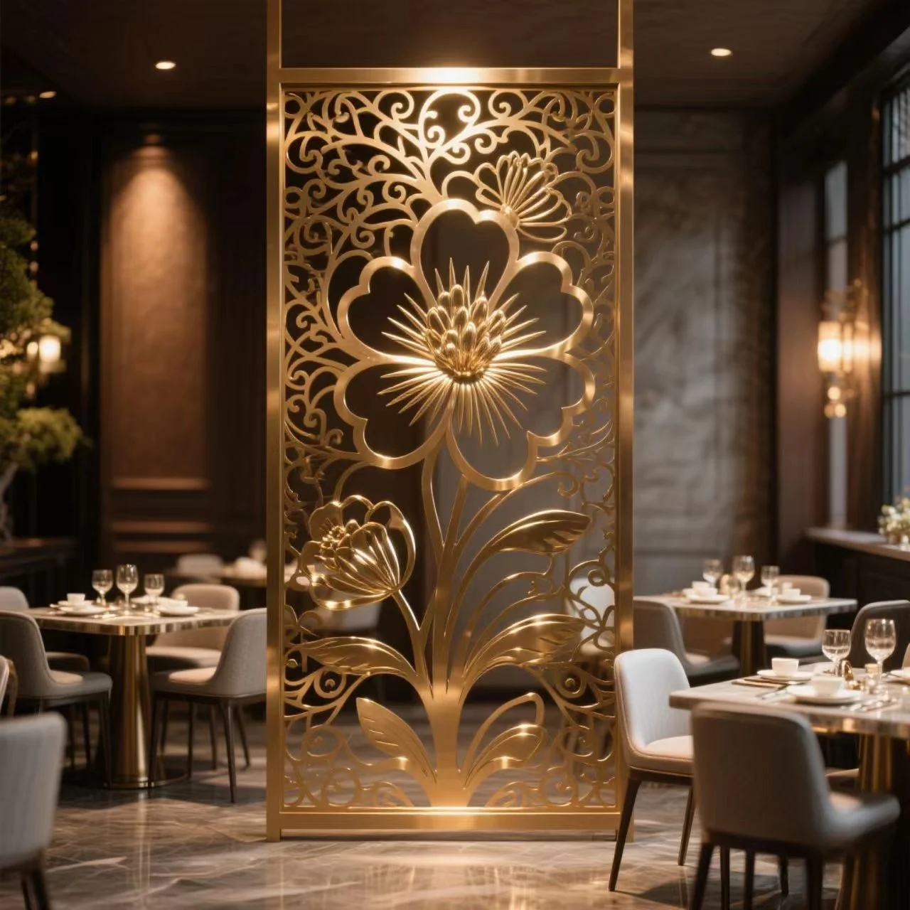 ej-Modern Decorative Stainless Steel Panel Room Separator Wall Waterproof Laser Cut Living Room Partition Screens&