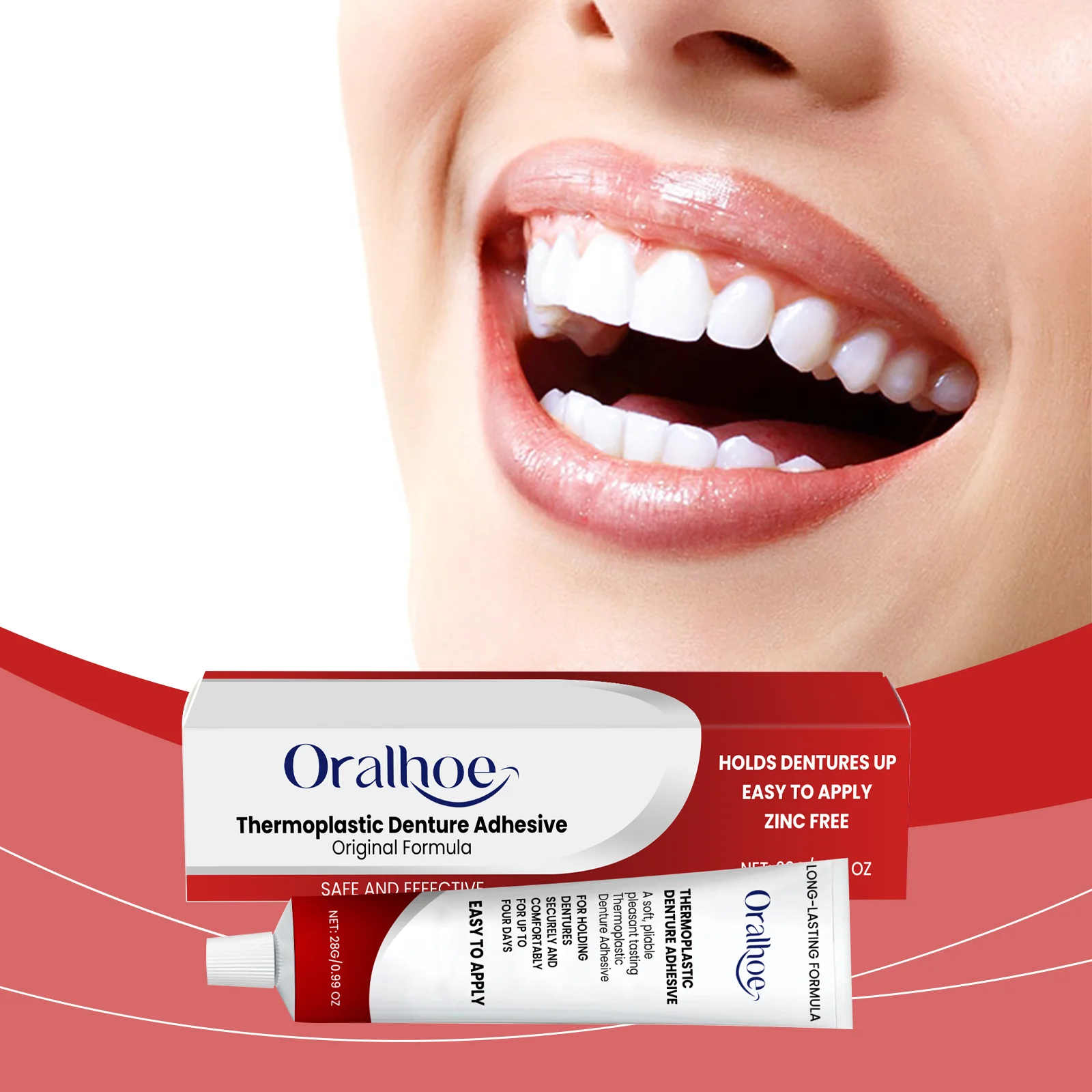 Oralhoe Denture Adhesive Cream Daily Use Fixative Secure Hold Gentle Formula Easy Apply Oral Care for False Teeth