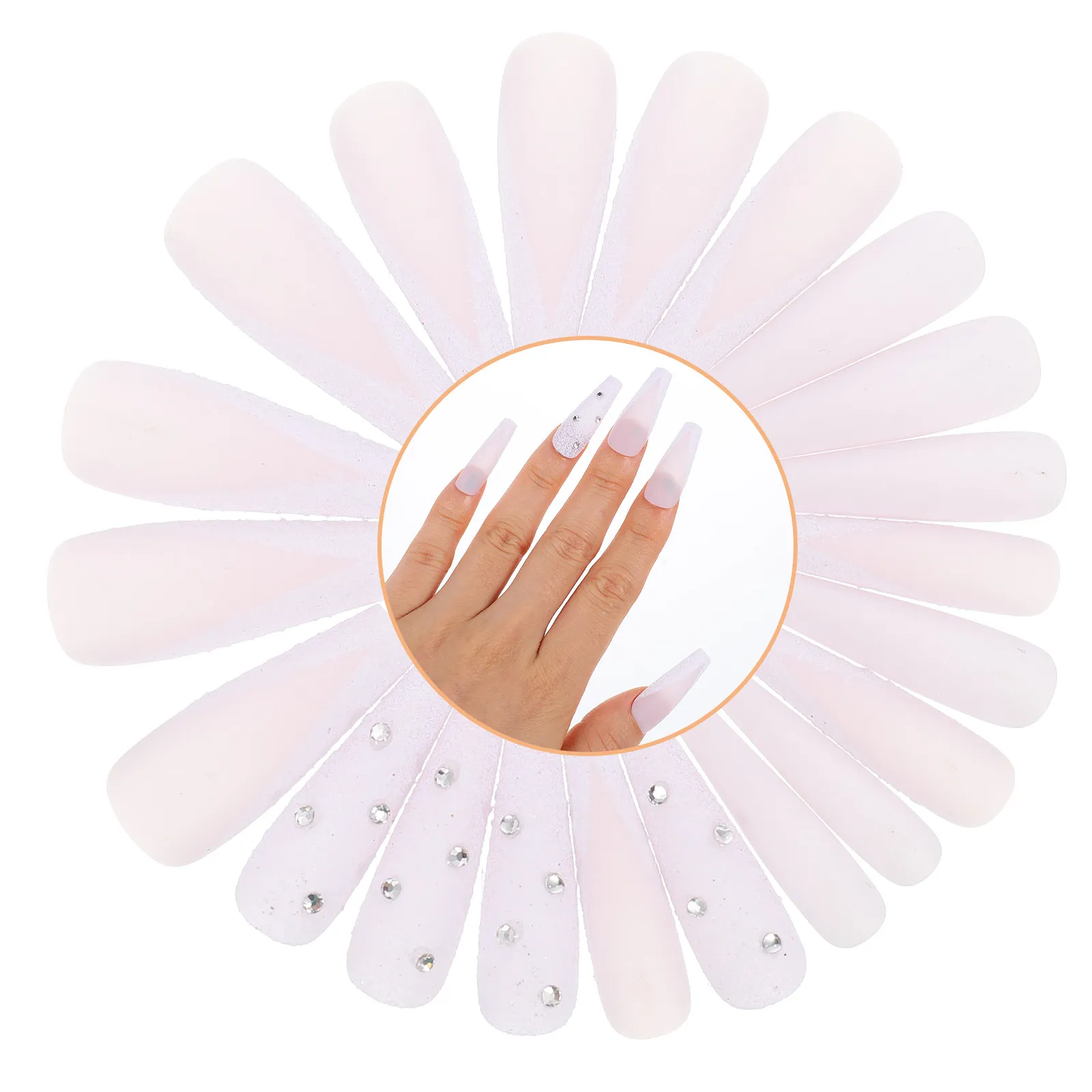 

48Pcs Fake Nail Stickers Long Press on Nails Women's Fashion Manicure Set France Style Nail Art Supplies Decorative Fingernail