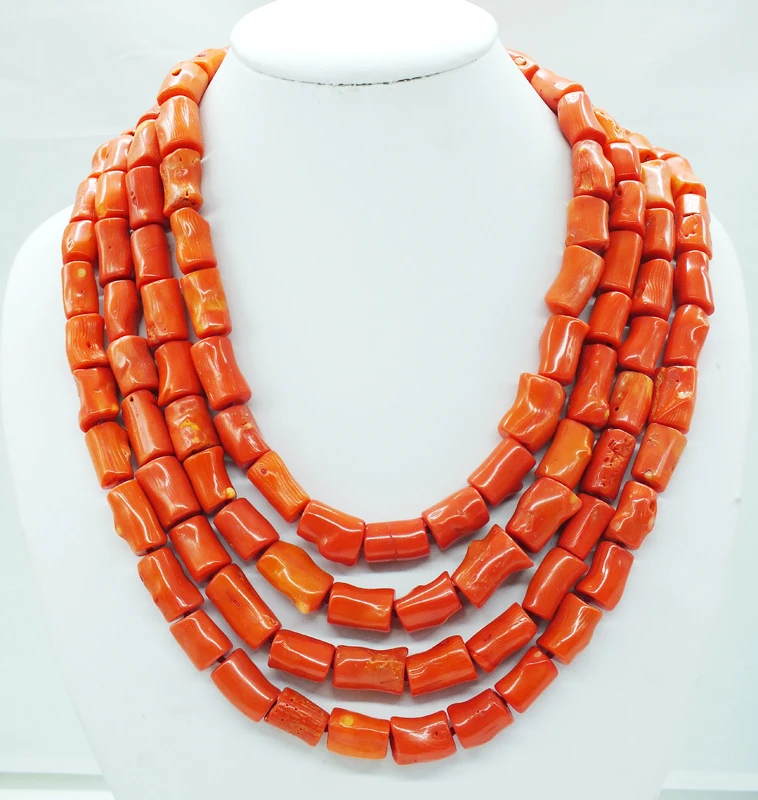 Its gorgeous, natural 4 layer irregular coral necklace  Nigerian African Wedding Beads Jewelry Set