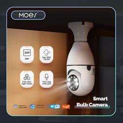 MOES Tuya WiFi 3MP Surveillance Smart Security Camera Light Bulb With E27 Socket Human Tracking Full Color Night Vision Indoor