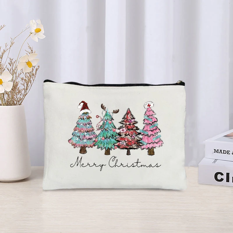 Nurse Christmas Element Print Canvas Bag Organizer Office Supplies Pencil Case Zipper Pouch Storage Cosmetic Bag Christmas Gift