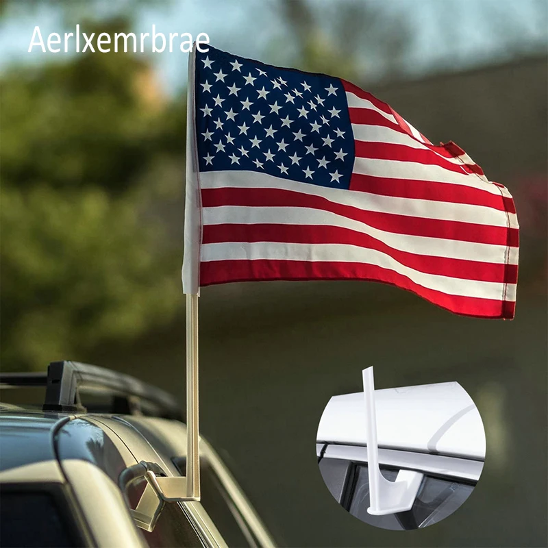 aerxemrbrae 30x45cm  American car flag 12x18inch USA window flag bearer standard-bearer waving flags with plastic flagpole