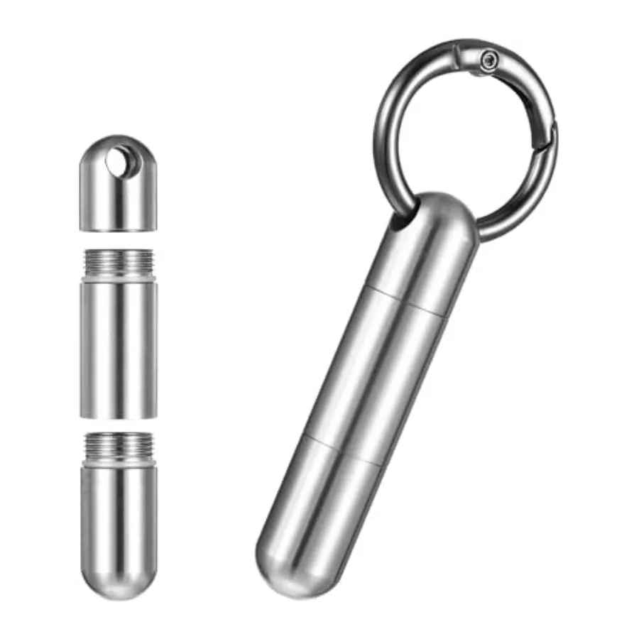 

Small Pill Case Keychain Tiny Portable Pill Container Carabiner Clip Medicine Holder Bottle Mini Waterproof Metal Emergency Med