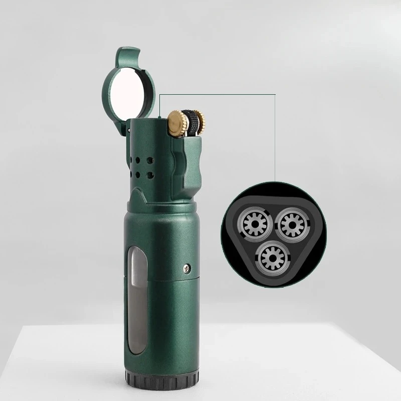 Newly Triple Flame Strong Spray Gun Blue Flame Inflatable Lighter Visible Transparent Chamber Metal Grinding Wheel Cigar Lighter