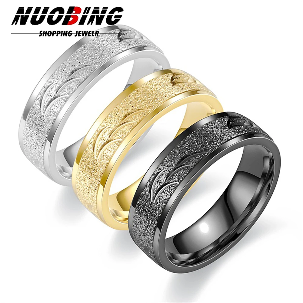 Trendy Stainless Steel Frosted Brushed Metal Matte Texture Couple Rings For Women Men Jewelry Valentine's day Gifts Hot