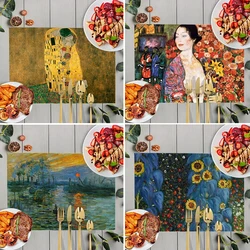 Oil Painting Kiss Tears By Gustav Klimt Table Mats Restaurant Insulated Placemat Non Slip Cup Coaster Kitchen Dish Pads Gift