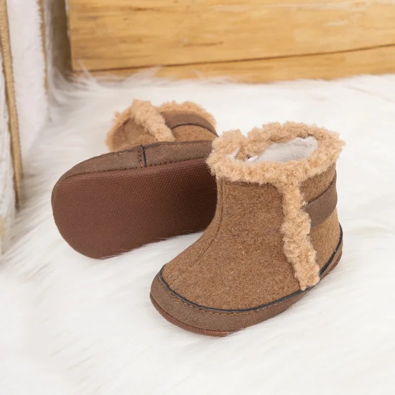 

2026 Newborn Infant Unisex Warm Fur Lining Soft Non-Slip Baby Boots Warm Ankle Cotton Toddler Winter Snow Crib Kids Shoes