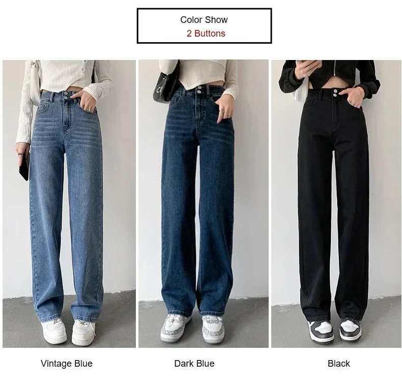 ZOENOVA Elastic Jeans Women Lengthened  Korean Fashion Denim Pants Vintage High Waist  Autumn Baggy Street Casual Jean 3 Color