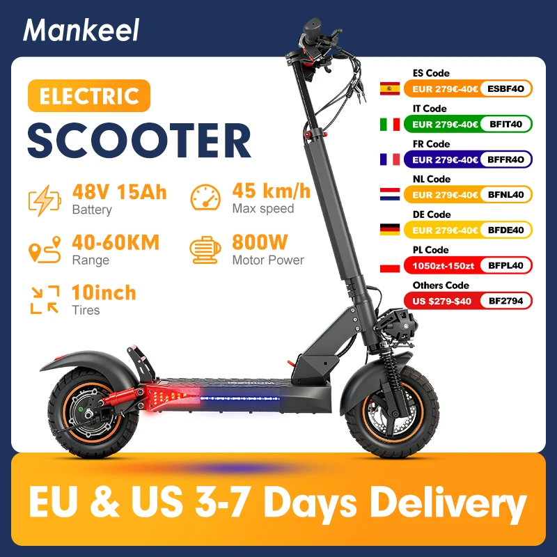 

Mankeel Adults Electric Scooter Powerful Foldable Escooter 800W 48V 15AH Off Road Tire Explosion-proof Electric Scooter