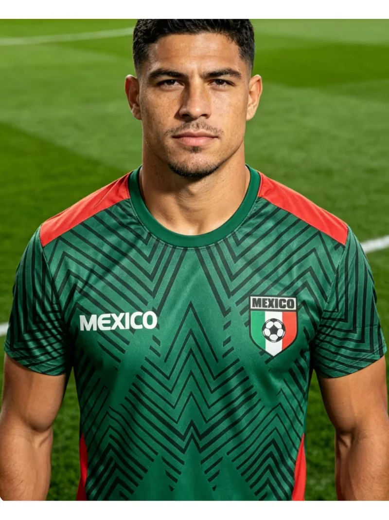 Men's football jersey, printed with geometric patterns featuring the letters 