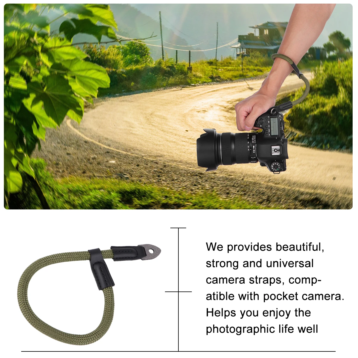 

2pcs Camera Wristband Set Durable Fashion Rope Adjustable Pocket Lanyard Strap Sturdy Comfortable Bracelet