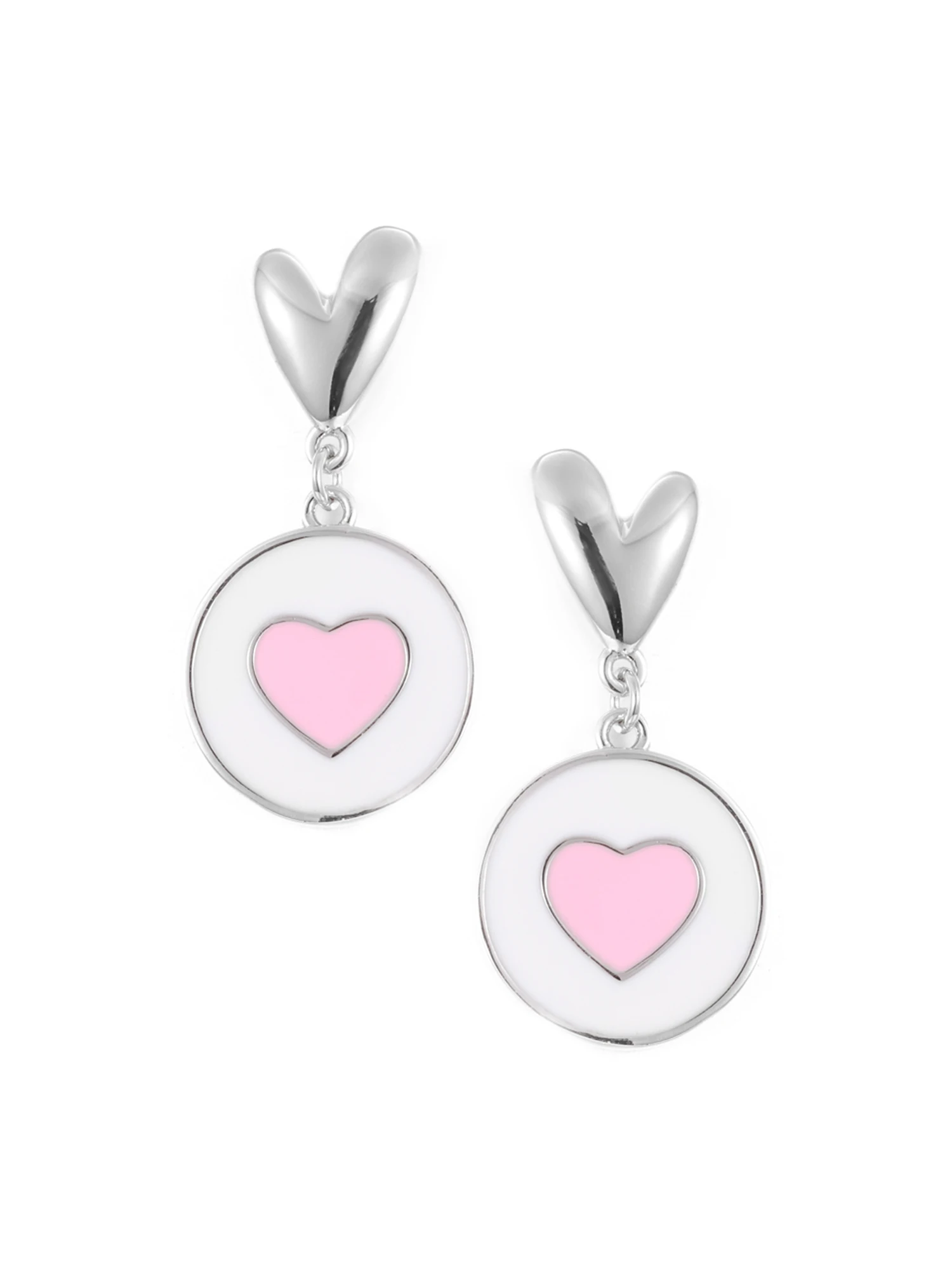 

Cross-border heart-shaped powder white enamel earrings with a fresh and simple design for everyday wear, factory direct sales.