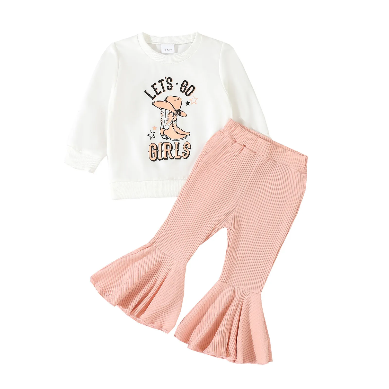 Toddler Baby Girls Outfits Letter Cute Sweet Print Long Sleeves Sweatshirt Kids Tops Flare Bell Bottoms Pants Fall Clothes Set