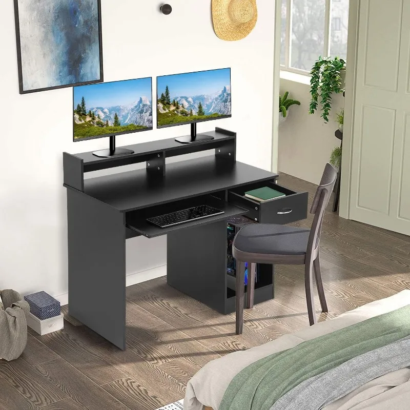 Desk, computer desk with drawer keyboard tray 43” Home study writing desk with storage shelf image 4