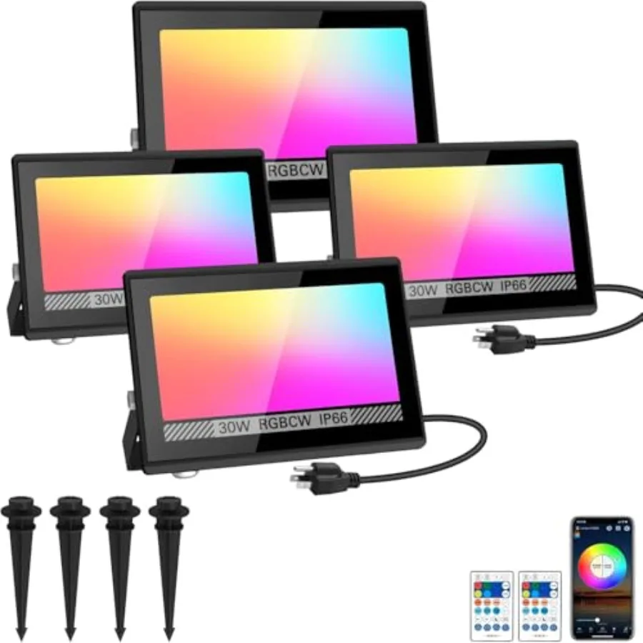 Christmas LED Flood Light 30W RGBCW Dimmable Outdoor Smart Lights Color Changing LED Light with Remote and APP Control Waterpro