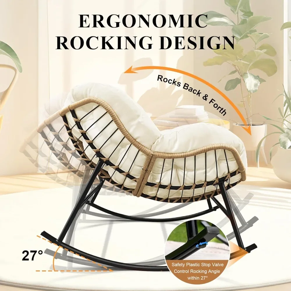 كرسي هزاز باباسان داخلي خارجي، كرسي هزاز كبير الحجم 450 رطل من الخيزران الروطان باباسان مع وسادة، صالة الفناء #5