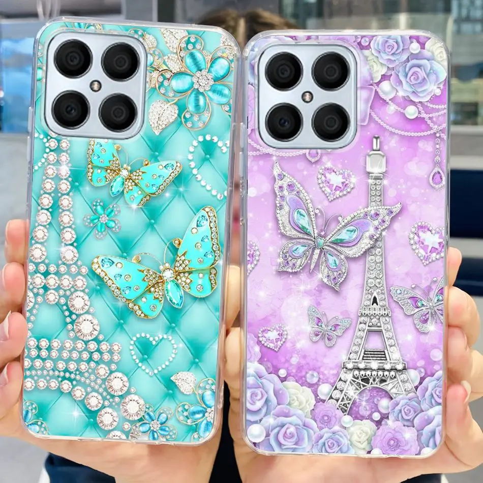 For Huawei X8 Case Fashion Flower Butterly Pattern Soft Silicone TPU Back Cover For Honor X8 4G TFY-LX1 TFY-LX2 TFY-LX3 HonorX8
