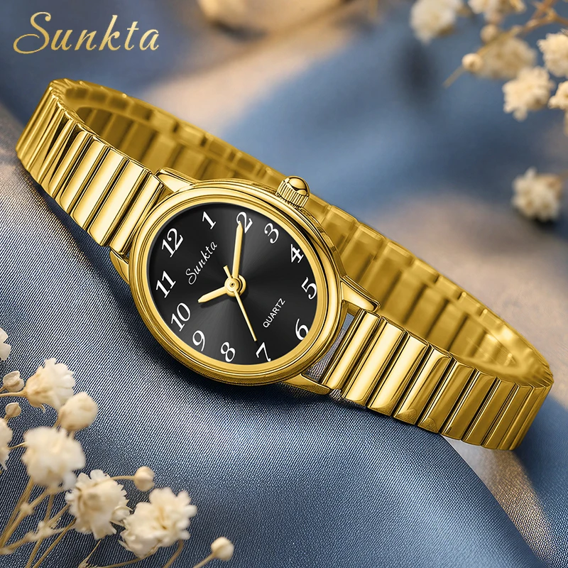 

Элегантные женские часы SUNKTA: модные люксовые кварцевые наручные часы из стали, водонепроницаемые, золотые, подарок для женщин, Reloj Mujer