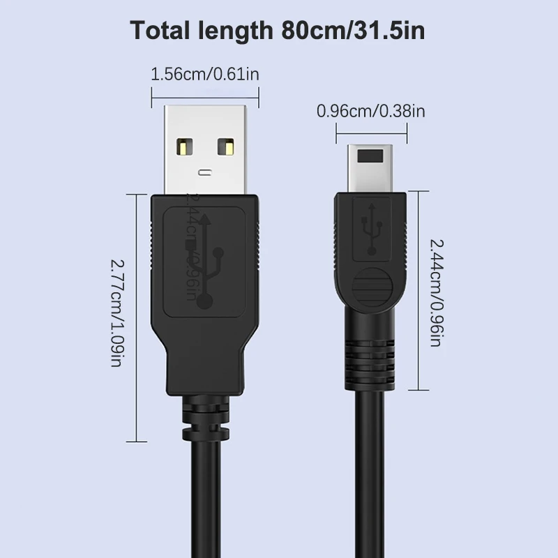 Mini USB 2.0 Cable 5Pin Mini USB To USB Fast Data Charger Cables For MP3 MP4 Player Car DVR GPS Digital Camera HD Smart TV 0.8m