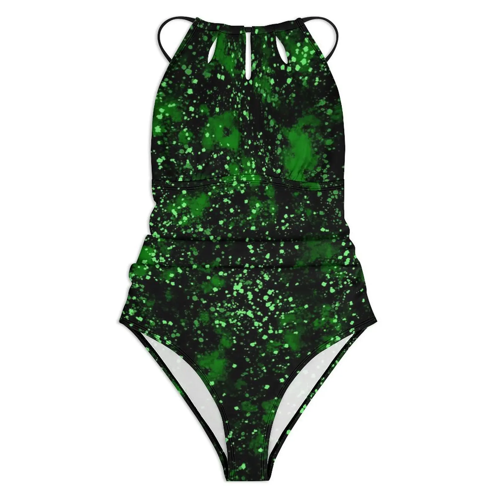 Abstract Splatter Paint Swimsuit Black and Green One Piece Swimwear Push Up Simple Monokini Sexy Surfing Design Swimsuits