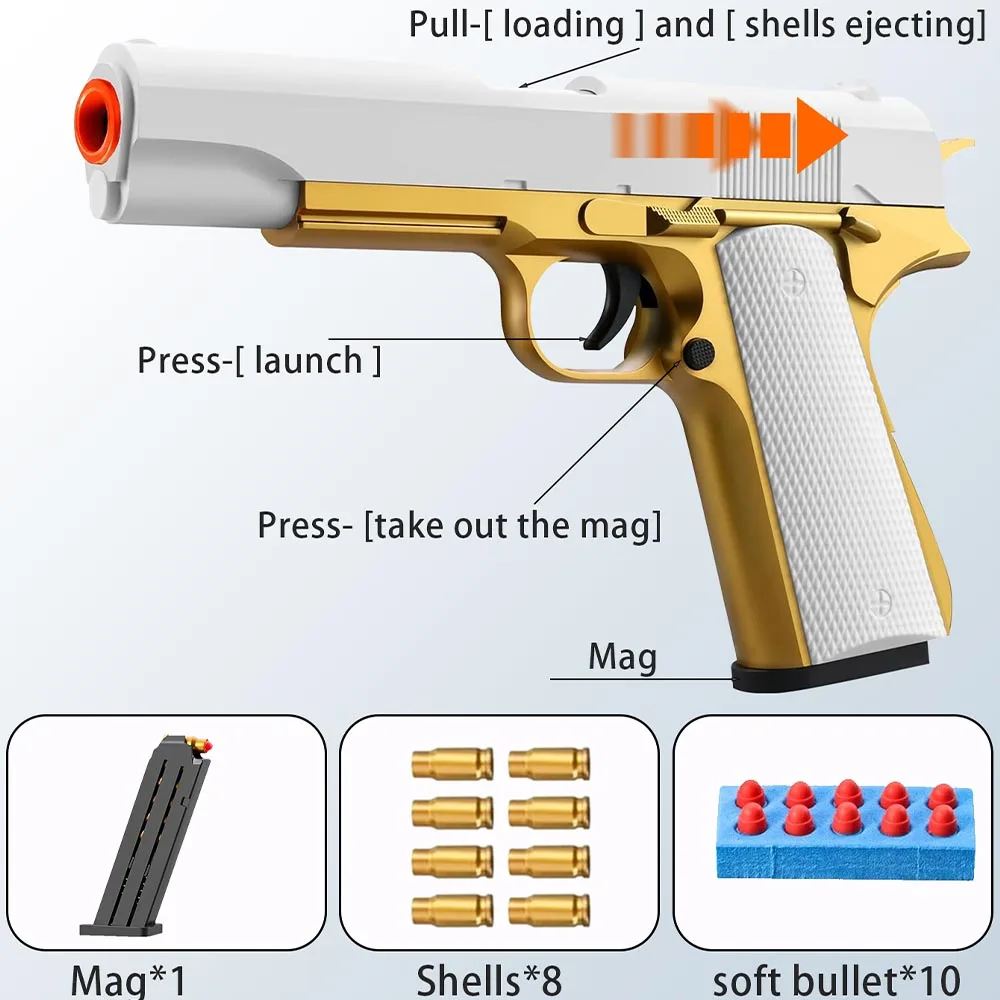 Soft Bullet Colt M1911 Toy Gun Pistol Toys Cheap Cool Realistic Look Real Hand Guns For Kids Shooting Game Birthday Gift