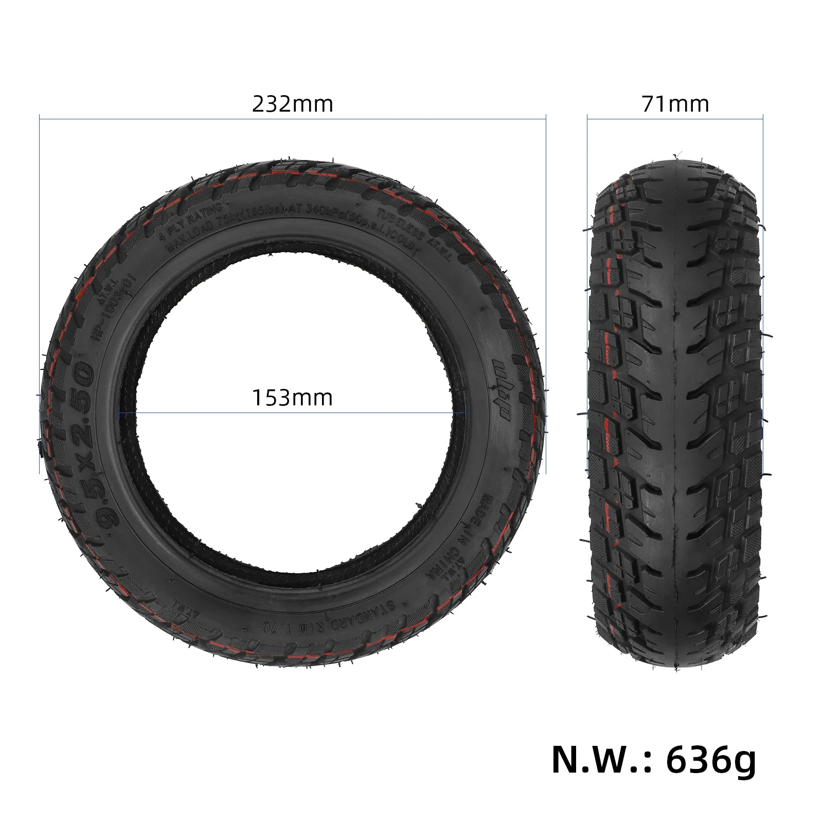 Ulip9.5 * 2.50 Off-road Vacuum Tires for Calf KQI3 Electric Scooter 9.5-inch Off-road Vacuum Front and Rear Tires dirt bike