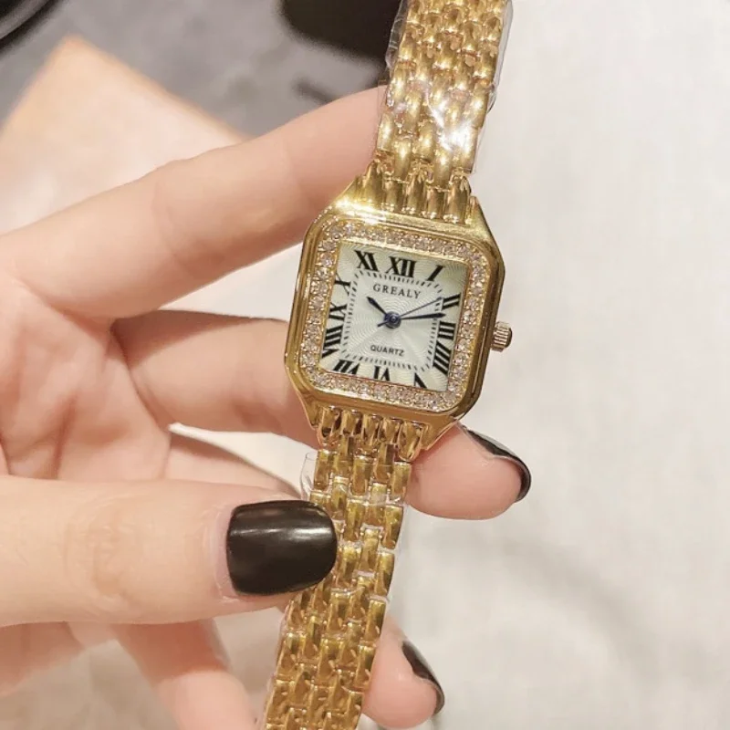 

Square Balloon Watch Women's Watch Luxurious Retro Versatile Waterproof Diamond Inlaid Roman Small Dial Steel Band Quartz Watch