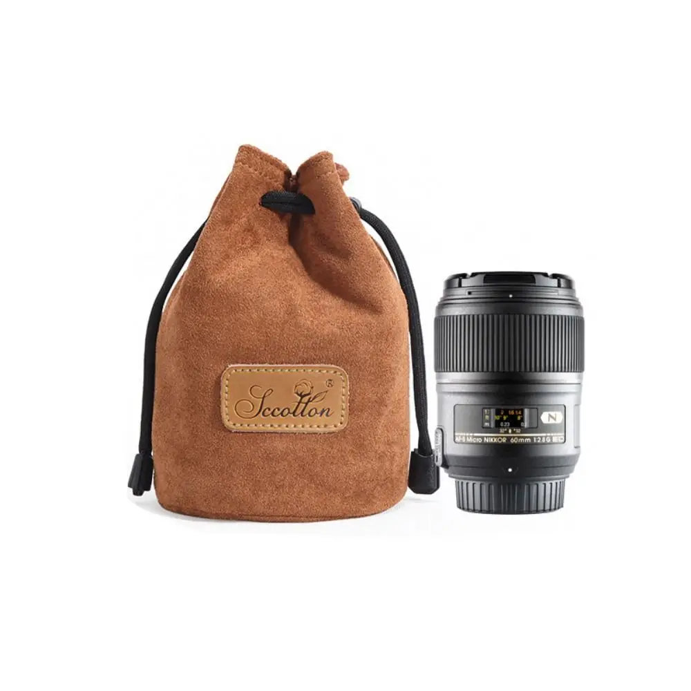 Soft Camera Storage Bag Portable Dustproof DSLR Drawstring Bag Polar Fleece Lining Adjustable Strap Photography Protective Bag