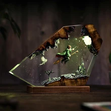 Wood Resin Epoxy Lamp Wizard Boy & Owl Night Light Customized Movie Figure Creative Artistic Desktop Home Decor USB Charge