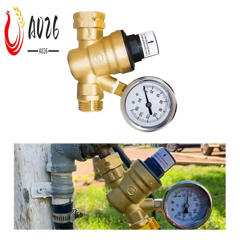 

A026-RV Water Pressure Regulator Valve Brass With Gauge And Inlet Screened Filter For Camper Trailer