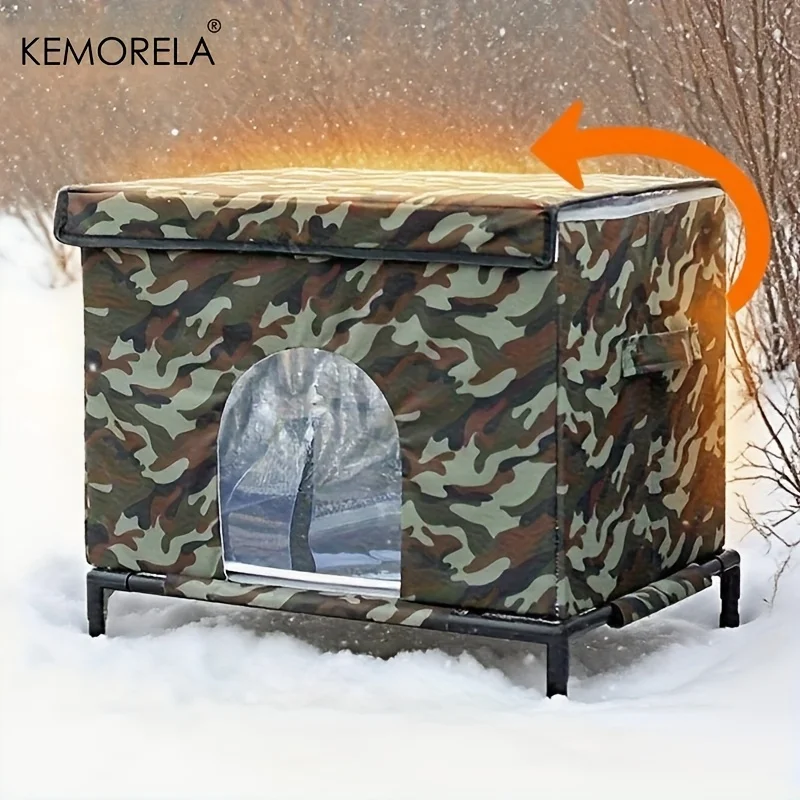 KEMORELA Winter Outdoor Cat House 4-Season Outdoor Shelter with Heavy-Duty Oxford Fabric Warm Windproof Cozy Kennel for Dog Cats