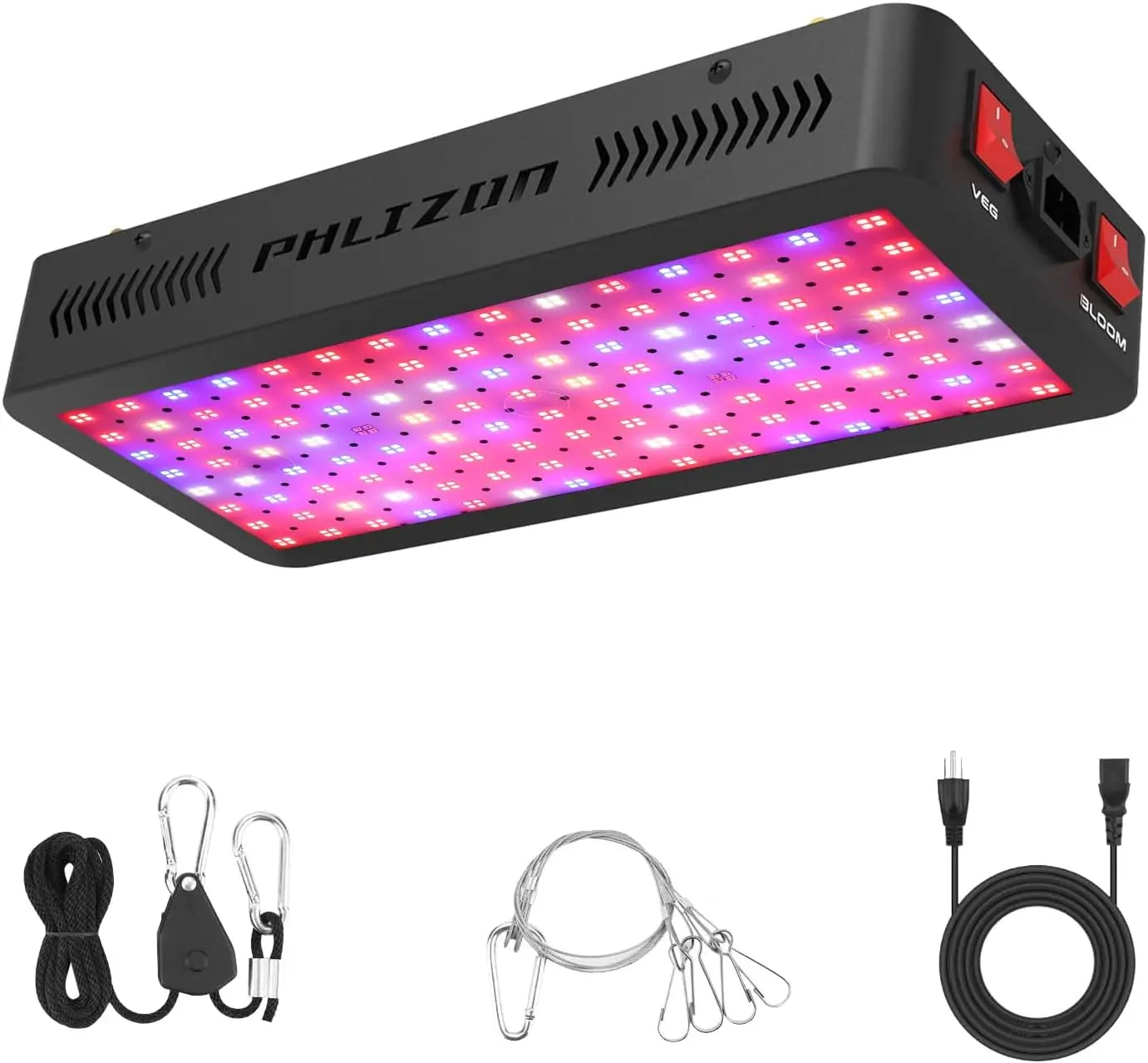 Luz LED de cultivo de espectro completo de 1200W para plantas de interior, diseño de cadena de margaritas con doble interruptor, cubre áreas de 2x2 pies y 3x3 pies